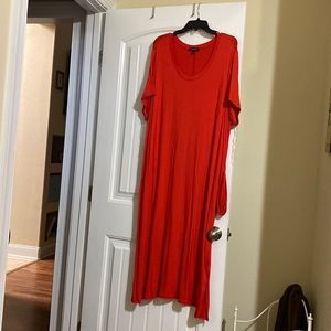 Red knit maxi dress.